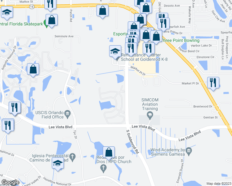 map of restaurants, bars, coffee shops, grocery stores, and more near 6552 South Goldenrod Road in Orlando