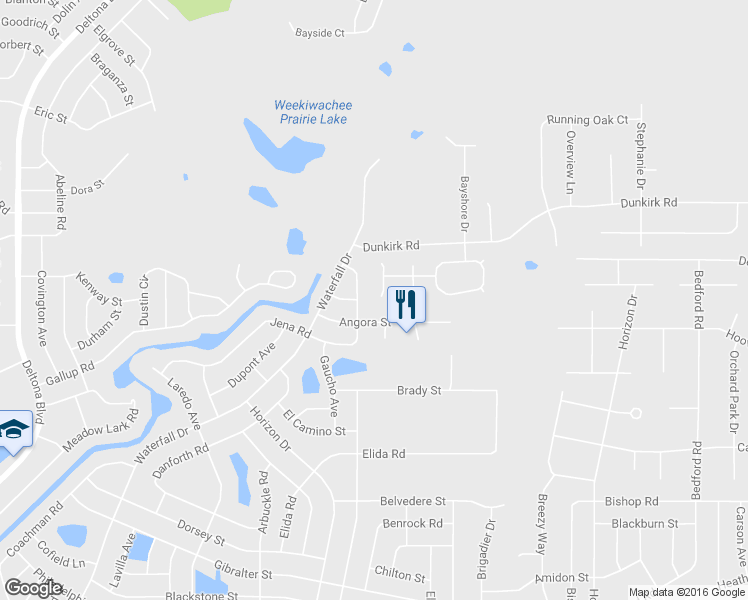 map of restaurants, bars, coffee shops, grocery stores, and more near 2381 Knoll Drive in Spring Hill