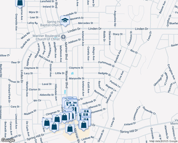 map of restaurants, bars, coffee shops, grocery stores, and more near 11193 Redgate Street in Spring Hill