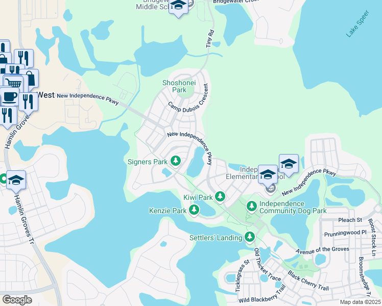 map of restaurants, bars, coffee shops, grocery stores, and more near 6333 Point Hancock Drive in Winter Garden