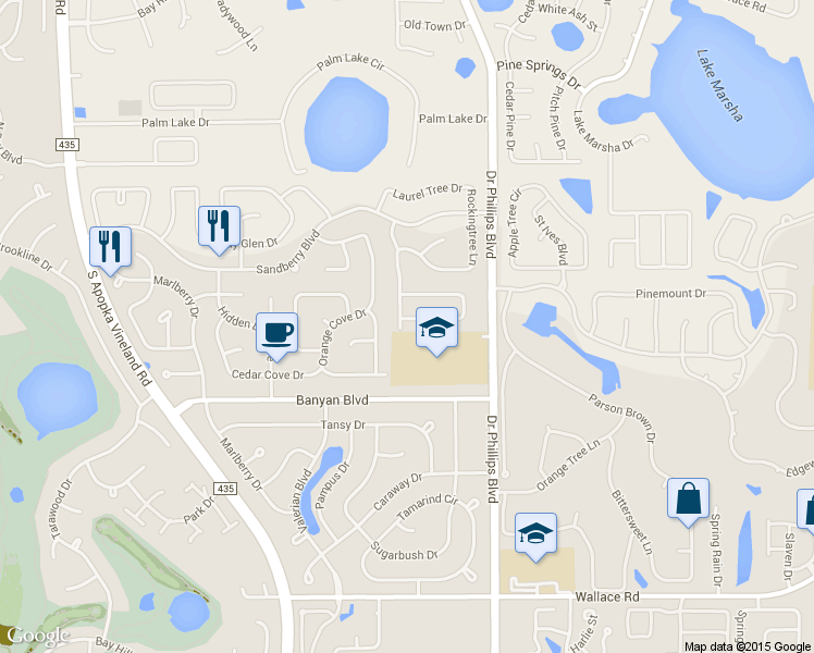 map of restaurants, bars, coffee shops, grocery stores, and more near 8227 Bluestar Circle in Orlando