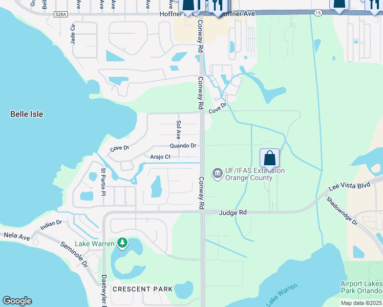 map of restaurants, bars, coffee shops, grocery stores, and more near 4337 Arajo Ct in Belle Isle