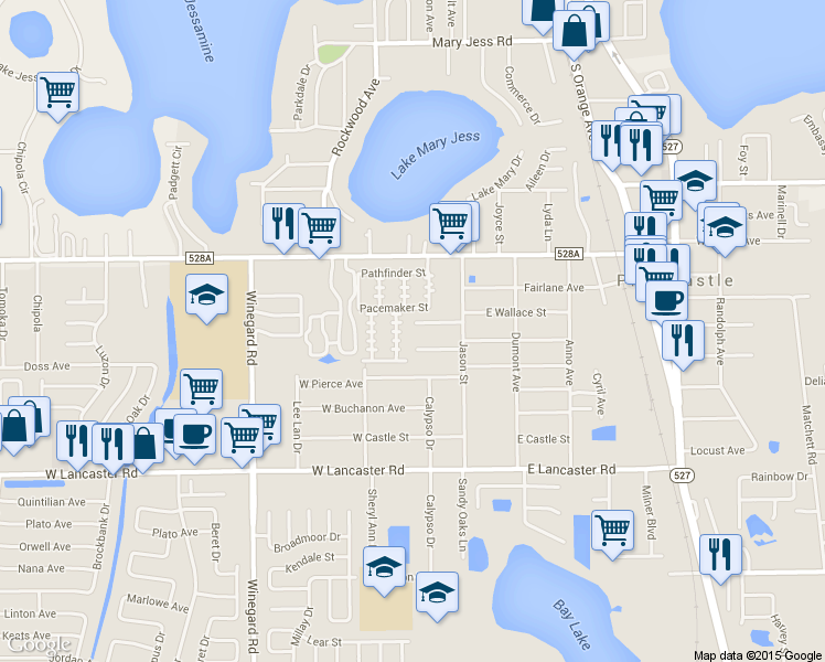 map of restaurants, bars, coffee shops, grocery stores, and more near 128 West Wallace Street in Orlando