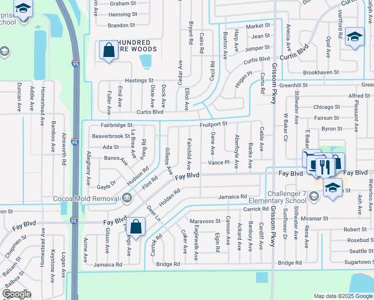 map of restaurants, bars, coffee shops, grocery stores, and more near 6406 Fairchild Avenue in Cocoa
