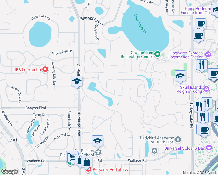 map of restaurants, bars, coffee shops, grocery stores, and more near 7675 Pinemount Drive in Orlando