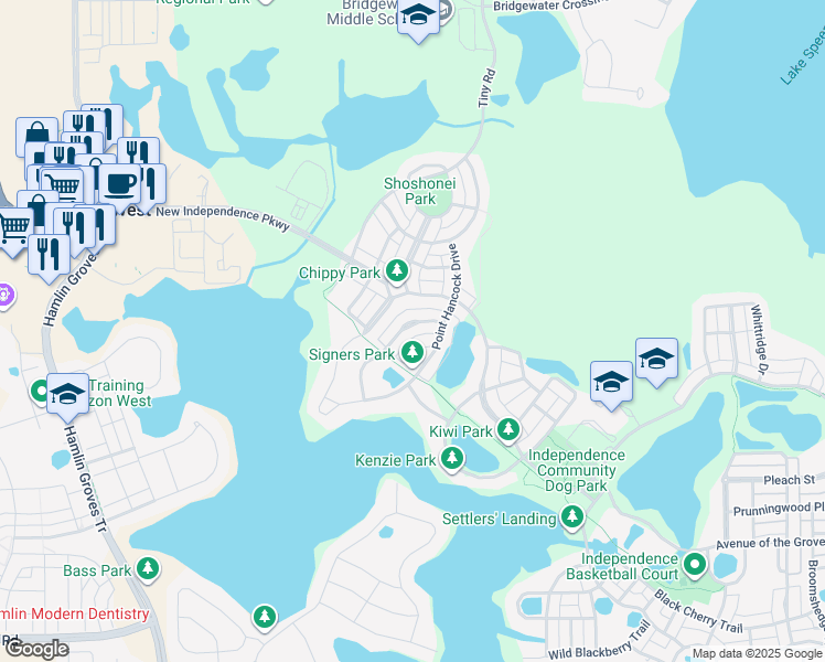 map of restaurants, bars, coffee shops, grocery stores, and more near 15706 Signature Drive in Winter Garden