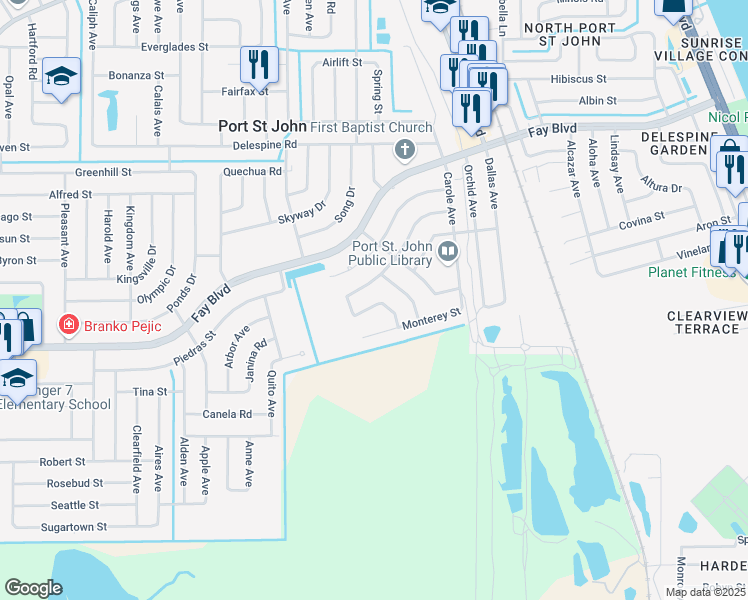 map of restaurants, bars, coffee shops, grocery stores, and more near 6405 Wien Lane in Cocoa