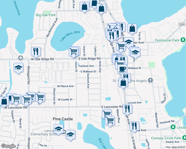map of restaurants, bars, coffee shops, grocery stores, and more near 205 East Fillmore Avenue in Orlando