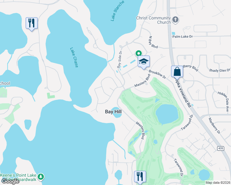 map of restaurants, bars, coffee shops, grocery stores, and more near 9142 Bayway Drive in Orlando