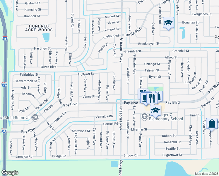 map of restaurants, bars, coffee shops, grocery stores, and more near 6370 Banks Avenue in Cocoa
