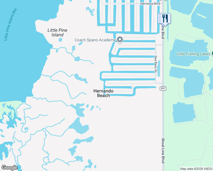 map of restaurants, bars, coffee shops, grocery stores, and more near in Hernando Beach
