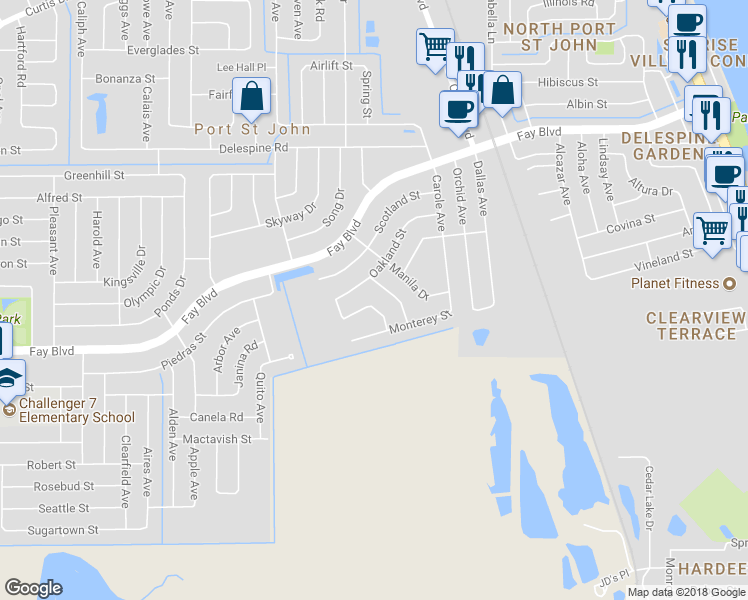 map of restaurants, bars, coffee shops, grocery stores, and more near 6415 Wien Lane in Cocoa