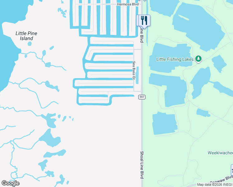 map of restaurants, bars, coffee shops, grocery stores, and more near 3520 Jew Fish Drive in Hernando Beach