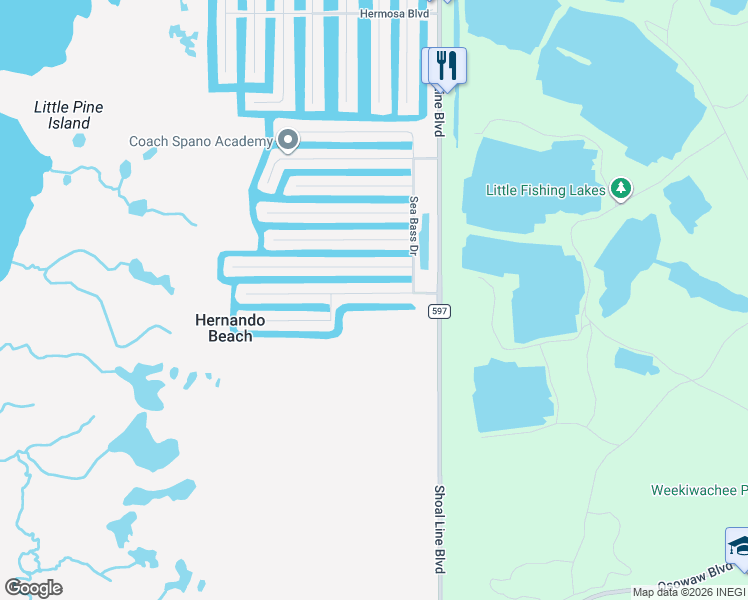 map of restaurants, bars, coffee shops, grocery stores, and more near 4018 Jew Fish Drive in Hernando Beach