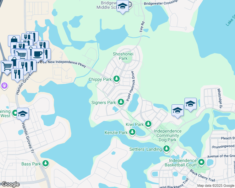 map of restaurants, bars, coffee shops, grocery stores, and more near 15681 Signature Drive in Winter Garden