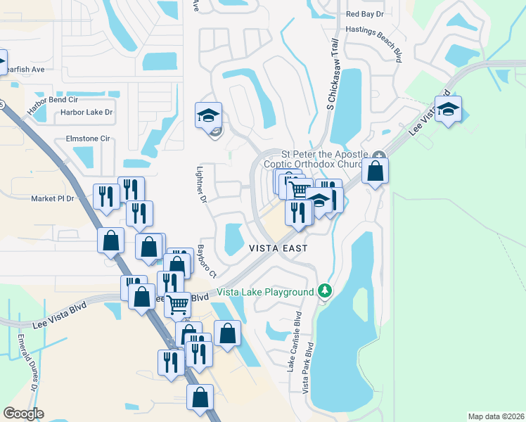 map of restaurants, bars, coffee shops, grocery stores, and more near 8517 Saratoga Inlet Drive in Orlando