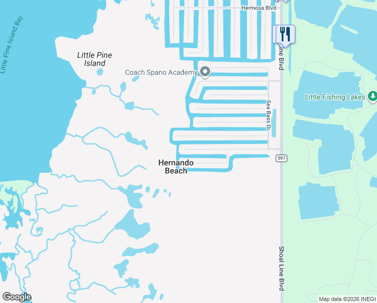 map of restaurants, bars, coffee shops, grocery stores, and more near 3391 Palometa Drive in Hernando Beach