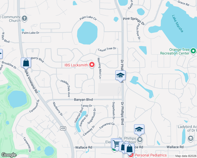 map of restaurants, bars, coffee shops, grocery stores, and more near 8227 Bluestar Circle in Orlando
