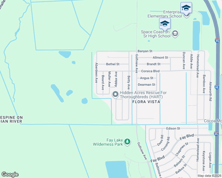 map of restaurants, bars, coffee shops, grocery stores, and more near 6415 Muller Avenue in Cocoa