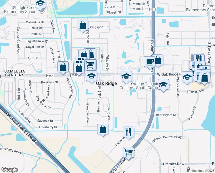 map of restaurants, bars, coffee shops, grocery stores, and more near 5900 Casa Del Rey Circle in Orlando