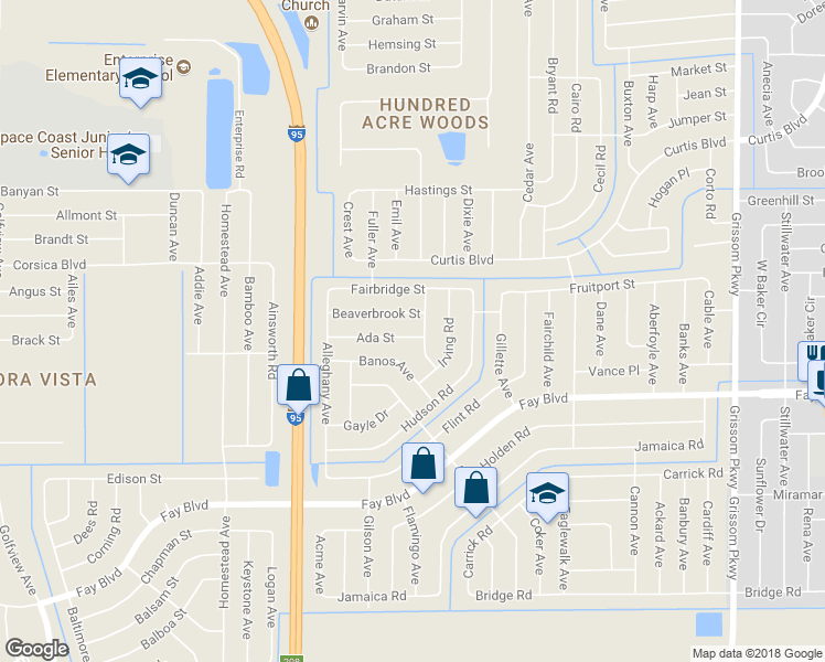 map of restaurants, bars, coffee shops, grocery stores, and more near 5660 Banos Avenue in Cocoa