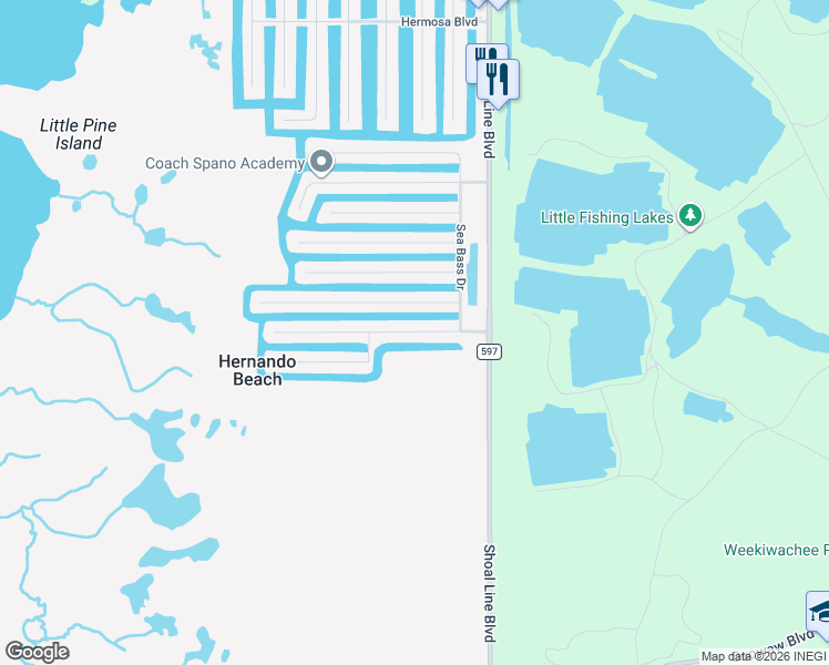map of restaurants, bars, coffee shops, grocery stores, and more near 4018 Jew Fish Drive in Hernando Beach