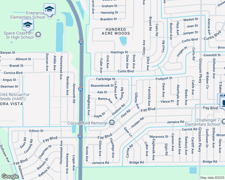 map of restaurants, bars, coffee shops, grocery stores, and more near 5614 Ada Street in Cocoa