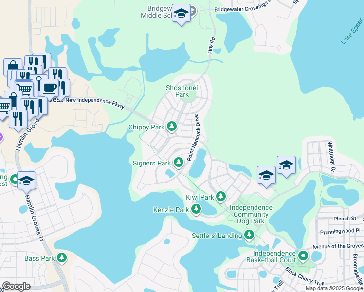 map of restaurants, bars, coffee shops, grocery stores, and more near 15639 Signature Drive in Winter Garden