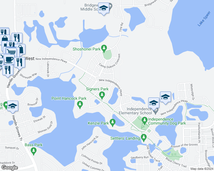 map of restaurants, bars, coffee shops, grocery stores, and more near 15621 Signature Drive in Winter Garden