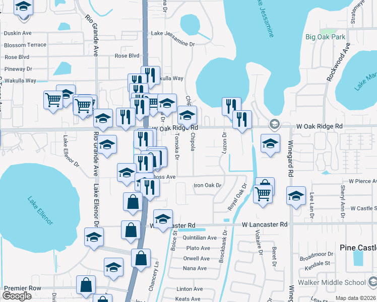 map of restaurants, bars, coffee shops, grocery stores, and more near 6004 Chipola Circle in Orlando