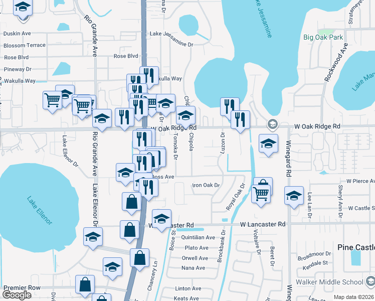 map of restaurants, bars, coffee shops, grocery stores, and more near 6004 Chipola Circle in Orlando