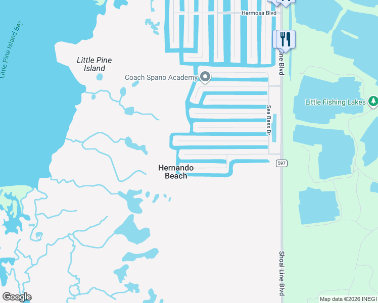 map of restaurants, bars, coffee shops, grocery stores, and more near 3392 Croaker Drive in Hernando Beach