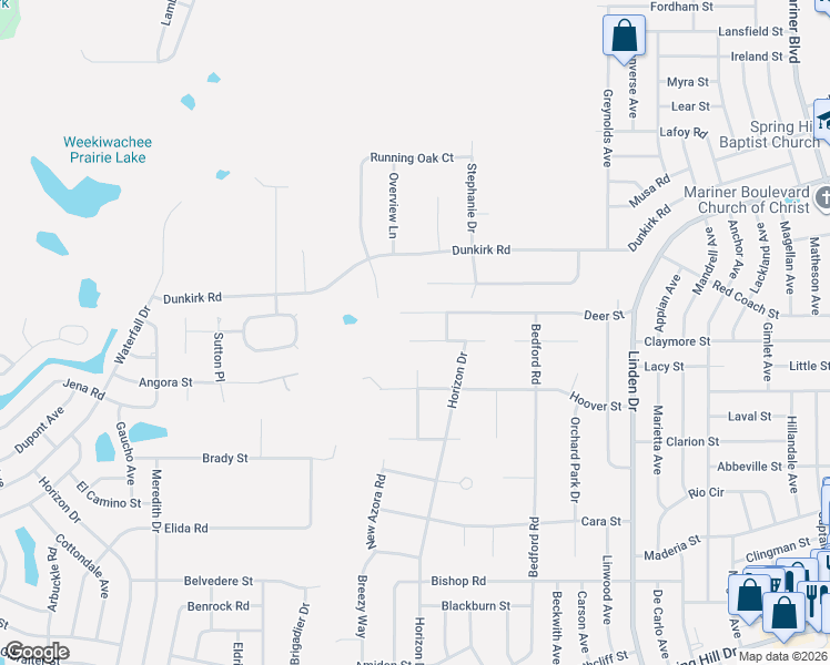 map of restaurants, bars, coffee shops, grocery stores, and more near 9810 Deer Street in Spring Hill