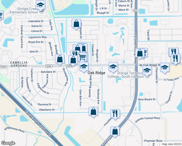 map of restaurants, bars, coffee shops, grocery stores, and more near in Oak Ridge