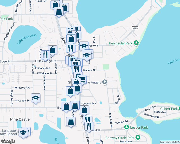 map of restaurants, bars, coffee shops, grocery stores, and more near 1003 East Wallace Street in Orlando