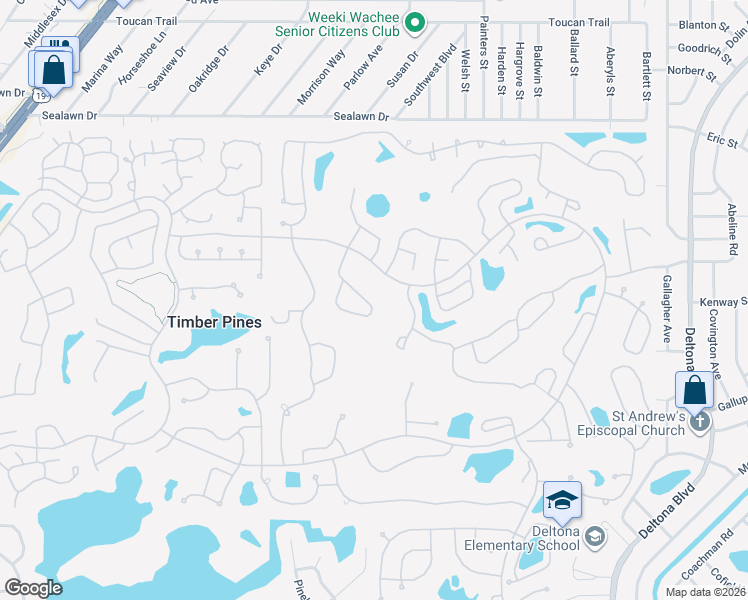 map of restaurants, bars, coffee shops, grocery stores, and more near 2386 Fairskies Drive in Spring Hill