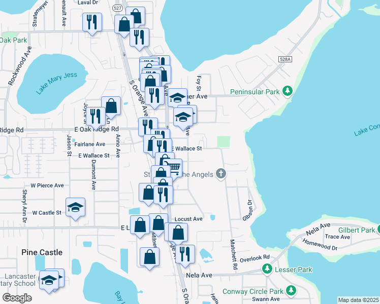 map of restaurants, bars, coffee shops, grocery stores, and more near 1003 East Wallace Street in Orlando
