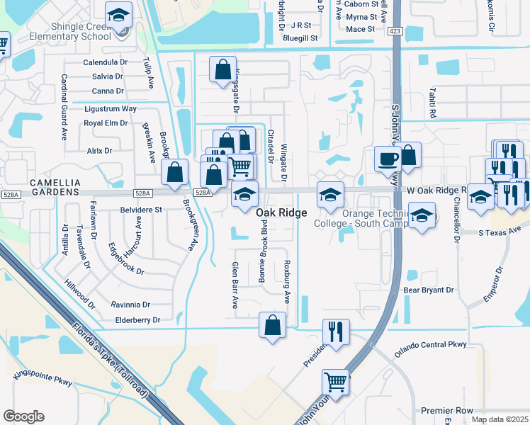 map of restaurants, bars, coffee shops, grocery stores, and more near in Oak Ridge
