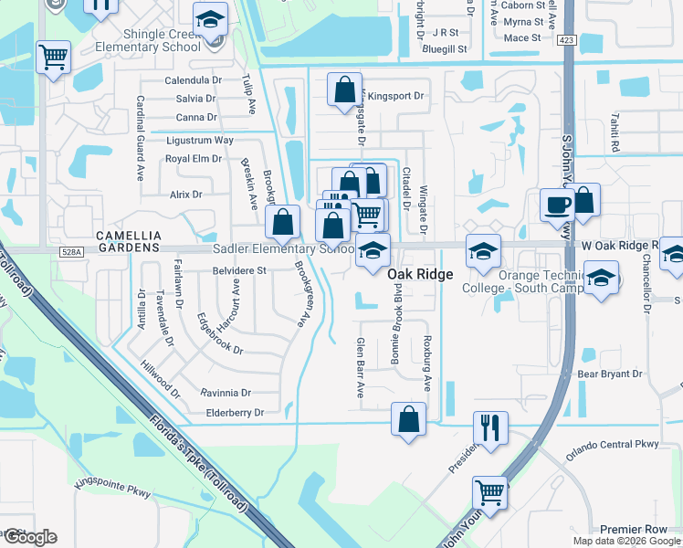 map of restaurants, bars, coffee shops, grocery stores, and more near 4147 Singing Creek Lane in Orlando