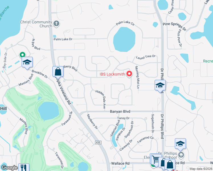 map of restaurants, bars, coffee shops, grocery stores, and more near 6378 Edge O Grove Circle in Orlando