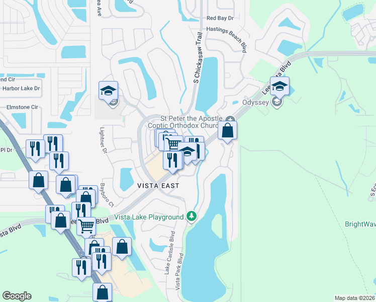 map of restaurants, bars, coffee shops, grocery stores, and more near 8676 Saratoga Inlet Drive in Orlando