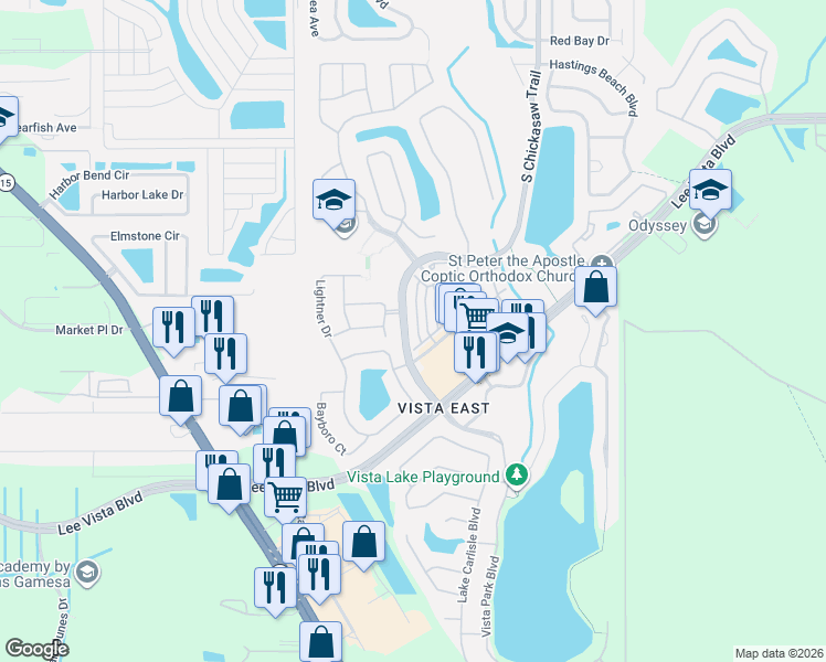 map of restaurants, bars, coffee shops, grocery stores, and more near 6336 Westcott Cove Boulevard in Orlando