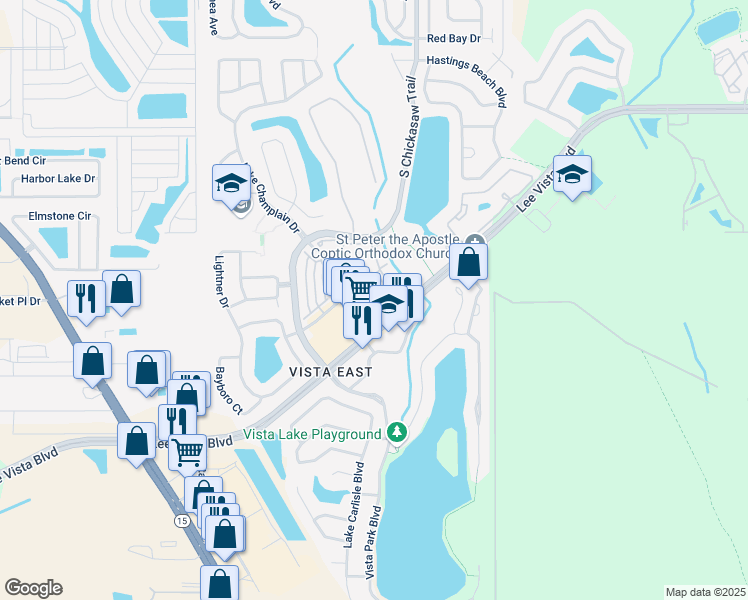 map of restaurants, bars, coffee shops, grocery stores, and more near 8676 Saratoga Inlet Drive in Orlando