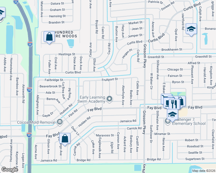 map of restaurants, bars, coffee shops, grocery stores, and more near 6448 Dane Avenue in Cocoa