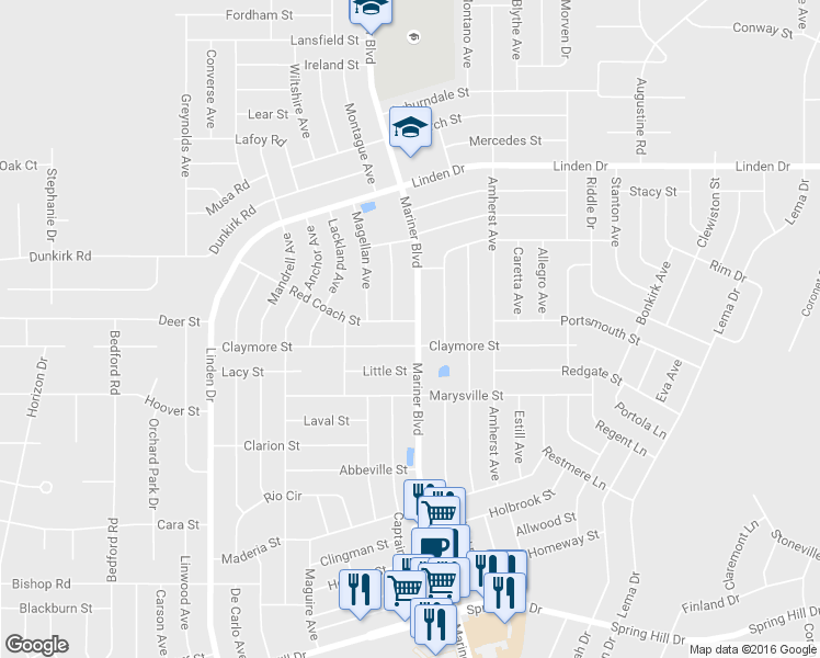 map of restaurants, bars, coffee shops, grocery stores, and more near 2415 Mariner Boulevard in Spring Hill