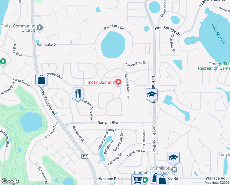 map of restaurants, bars, coffee shops, grocery stores, and more near 6306 Orange Cove Drive in Orlando