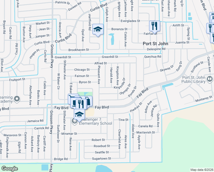 map of restaurants, bars, coffee shops, grocery stores, and more near 6425 Greenwood Avenue in Cocoa