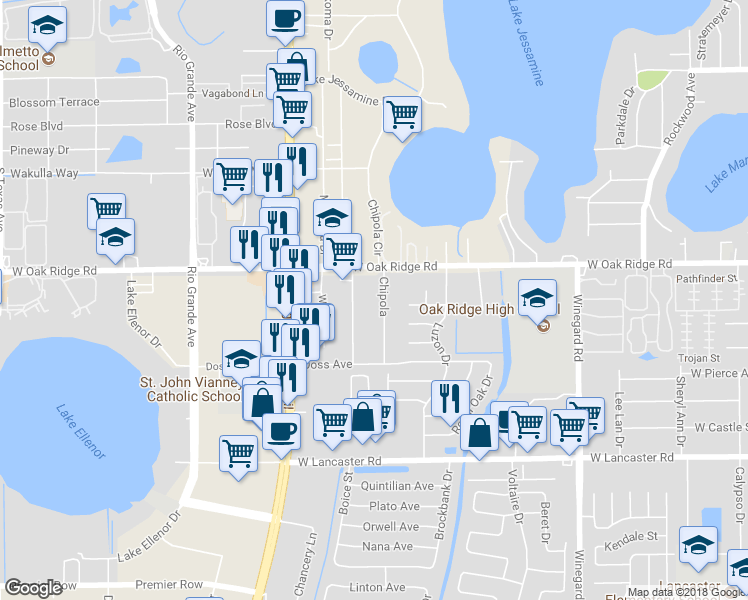 map of restaurants, bars, coffee shops, grocery stores, and more near 6004 Chipola Circle in Orlando