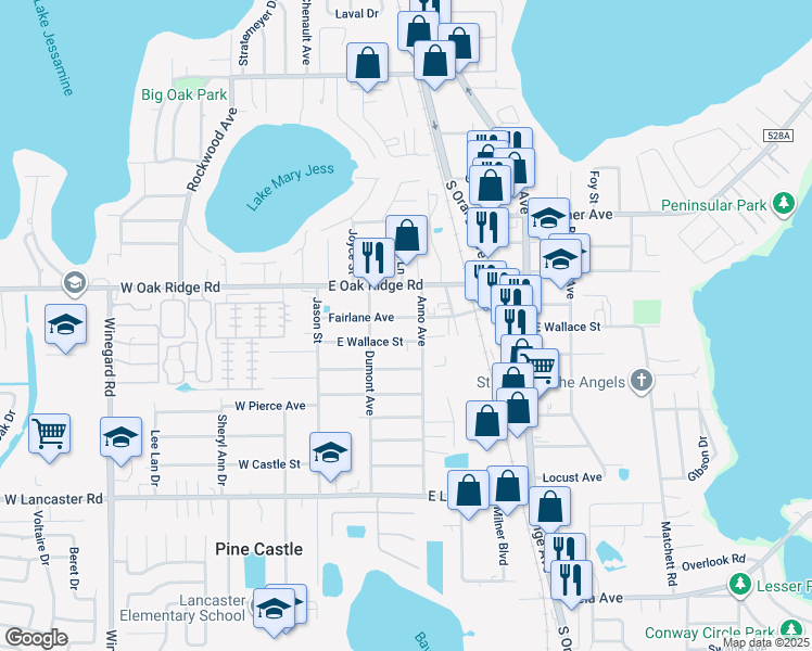 map of restaurants, bars, coffee shops, grocery stores, and more near 324 Fairlane Avenue in Orlando