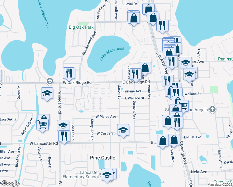 map of restaurants, bars, coffee shops, grocery stores, and more near 5924 Jason Street in Orlando
